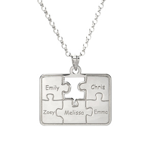 Personalized Family Five Piece Jigsaw Puzzle Pendant    Includes 18 Inch Chain