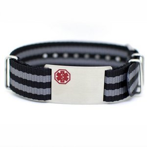 Stainless Steel Men s Black   Gray Nylon Medical ID Bracelet