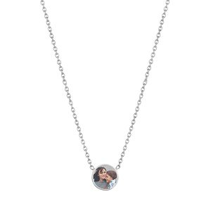 Petite Round Photo Engraved Necklace w  18  Chain