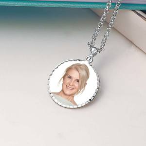 Memorial Round w  Diamond Cut Edge Photo Engraved Pendant