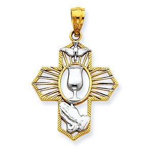 14k Two Tone Communion Cross Pendant