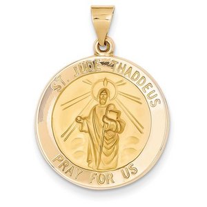 14k Gold Saint Jude Thaddeus Hollow Round Charm