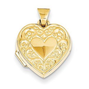 Solid 14k Yellow Gold Floral Heart Photo Locket