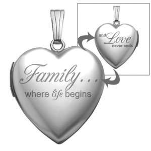 14K White Gold  Family Love  Heart Photo Locket