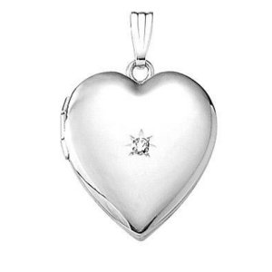 14k White Gold Heart Photo Locket with Diamond