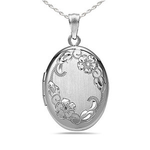 Sterling Silver Floral Oval Photo Locket