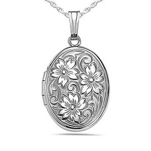 Sterling Silver Floral Oval Photo Locket