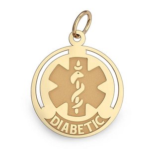 14k Yellow Gold Diabetic Round Charm or Pendant