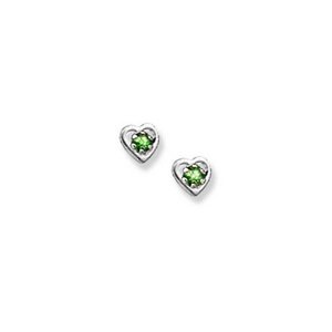 14K  White Gold Child s Genuine Emerald Heart Birthstone Earrings