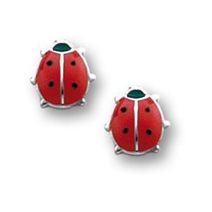 Sterling Silver Children s  LadyBug  Post Enamel Earrings