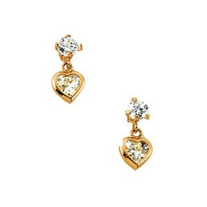 14K Yellow Gold Children s Heart Cubic Zirconia Dangle Earring