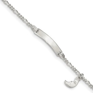 Sterling Silver Moon Charm Figaro Chain Children s ID Bracelet