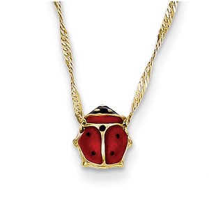 14k Yellow Gold Ladybug Enameled Pendant w  16  Chain