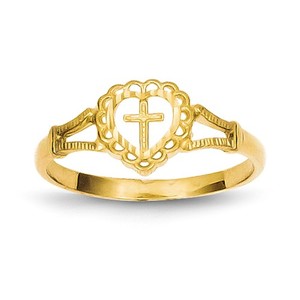 14K Diamond Cut Children s Heart and Cross Ring