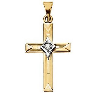 14K Yellow Gold Diamond Cross Pendant