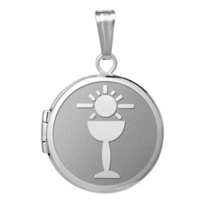 14k White Gold Round  Holy Communion  Locket