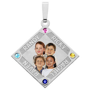 Diamond Shaped Pendant w  4 Names and 4 Birthstones