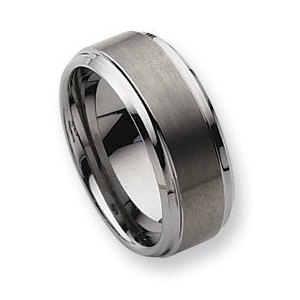 Tungsten Ridged Edge 10mm Brushed and Polished Wedding Band