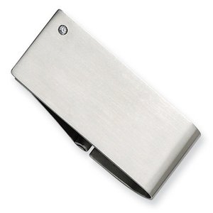 Engravable Stainless Steel Money Clip w  Diamond