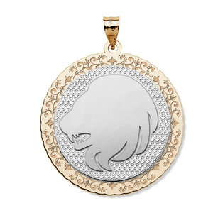 Leo Symbol Two Tone Round Pendant