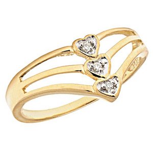 14K Gold Triple Diamond Heart Promise Ring